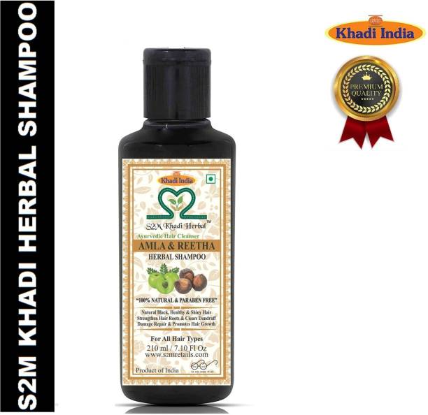 S2M KHADI HERBAL Amla Reetha Herbal Shampoo ( Ayurvedic Anti Dandruff, Splitends & Hair Fall Control Hair Cleanser) " PARABEN FREE " 210 ml