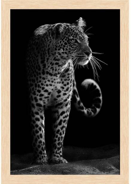Leopard D2 Paper Poster Natural Brown Frame | Top Acrylic Glass 13inch x 19inch (33cms x 48.3cms) Paper Print