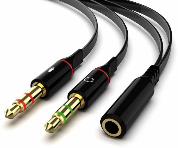 Sinnux Gold Plated 3.5mm Stereo 2 Male to 1 Female Y-Splitter Aux Cable with Separate Headphone/Earphone/Microphone Plug Black -30cm Cable