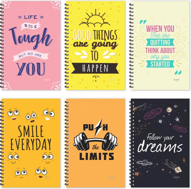 ESCAPER Motivational Diaries - Jumbo Pack of 6 Diaries (Ruled - A5 Size - 8.5 x 5.5 inches each), Inspirational Diaries, Motivational Quotes Diary, Quotes on Diary A5 Diary Ruled 160 Pages