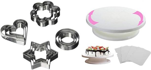 barad enterprise BE/2 Combo Set Of Cake Turn Table And Cookie Cutter (Pack Of 12) Kitchen Tool Set