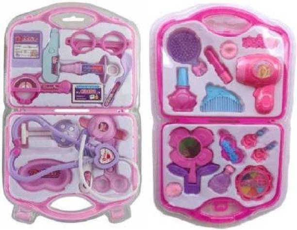 TITIRANGI Combo of Pretend Plastic Beauty Makeup Kit Set toy for Girls and Doctor Toy Kit Set for Kids Play Toy Best Gift Toy for Kids Childrens Multicolor (Set of 2)