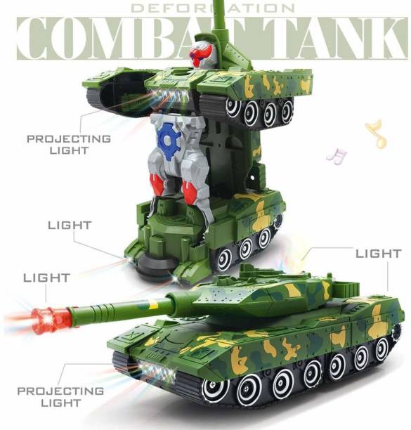 Liquortees New 2-in-1 Automatically Deformation Combat Tank Robot Toy with Light, Music and Bump Function