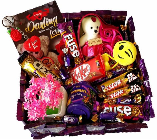 Cadbury Square Shaped Mouthwatering Gift Hamper Of Multiple Chocolates With A Darling Card For Your Partner Plastic Gift Box