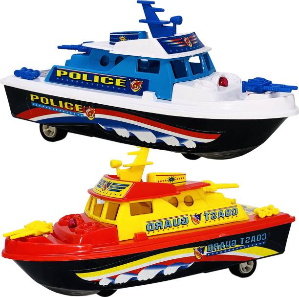 Gift Box Pack Of 2 Small Size Made From Plastic Indian Automobile Police Boat Toy For Kids| Children Playing Toys| Use As Showpiece|(2 Combo Offer)