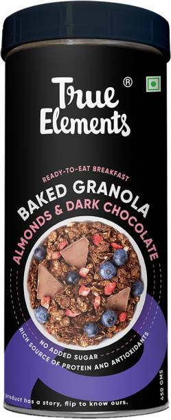 True Elements Baked Granola Almonds & Dark Chocolate, Rich source of Antioxidants, Ready to Eat Breakfast Tin