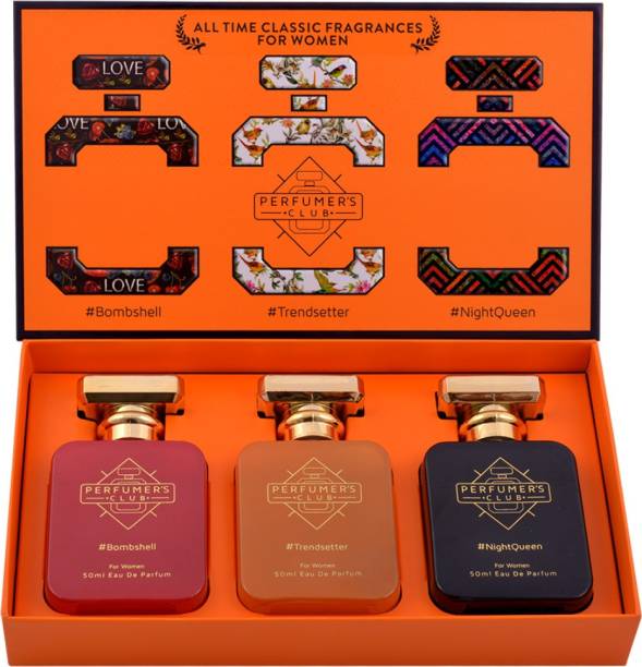 PERFUMERS CLUB "All Time Classic Fragrances for Women" Gift Set of 3 (Bombshell + Trendsetter + NightQueen) Upto 24 hrs lasting (Eau De Parfum) Eau de Parfum  -  150 ml