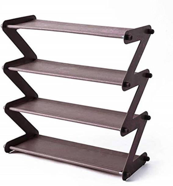 TARKAN Small Shoe Rack 4-Shelf Organizer - Steel Rods & Fabric Layer (19x18x7.5 Inch, Plastic Shoe Stand