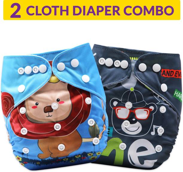 Bembika Cloth Diapers for Babies,Washable Reusable Cloth Diaper ll Sizes Adjustable (2 Diapers Combo)(Baby Lion + Teddy Rockstar)(0-2 Years)(No Inserts Included)