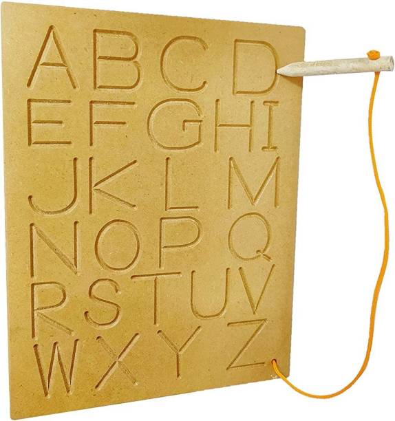 KIDIVO Wooden English Alphabet Tracing Board with Dummy Pencil Toy for Kids (Capital A-Z)