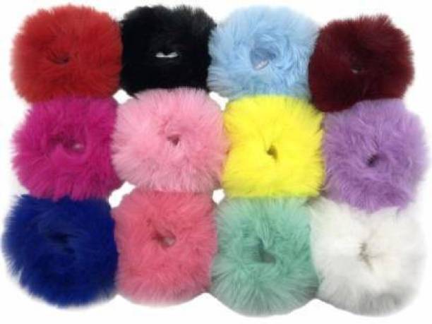SHD Collectons 12 Pieces Fur Hair Scrunchies Rabbit Furry Hair Ties Pom Elastic Hair Bobbles Fluffy Ponytail Holder Pompom Ball Scrunchie Hair Band for Women Girls Hair Accessories Rubber Band (Multicolor) Rubber Band Rubber Band