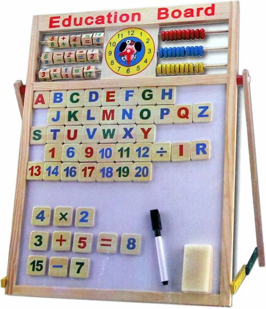 Amaflip Multipurpose Double-Sided Magnetic Wooden Writing Board Mathematical Calculations & English Alphabets Children Board with 51pcs Wooden Magnets