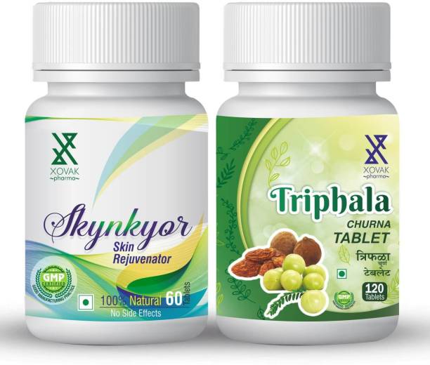 xovak pharma 100% Natural & Organic Tablets For Skin Care (60 Tablets) + Triphala Churna Tablets (120 Tablets) Combo Pack