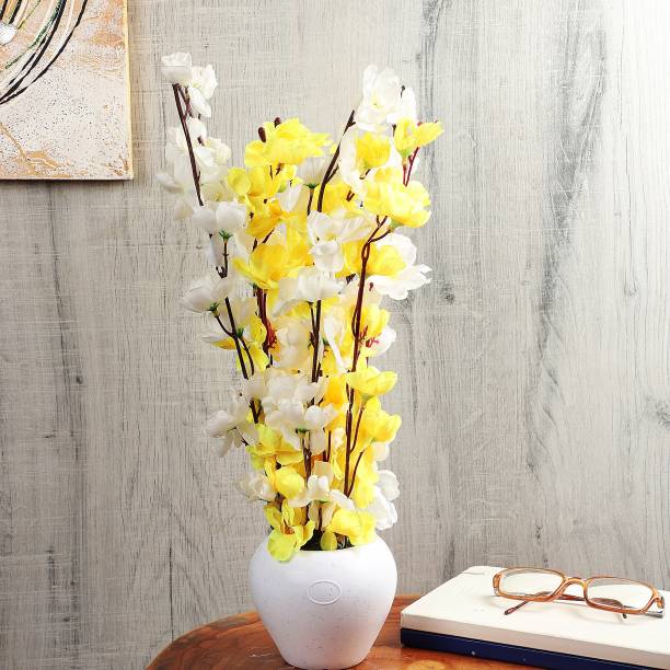 Flipkart Perfect Homes Orchid Artificial Flowers with White Pot for Home Décor and Gifting Yellow, White Orchids Artificial Flower  with Pot