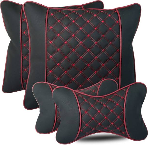 AutoFurnish Black, Red Leatherite Car Pillow Cushion for Universal For Car