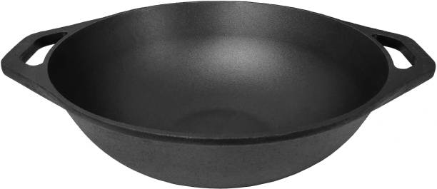 dynamic cookwares by Dynamic Cookware Cast Iron Kadai 12 Inches Pre-Seasoned Flat Bottom Kadhai 31 cm diameter 4 L capacity