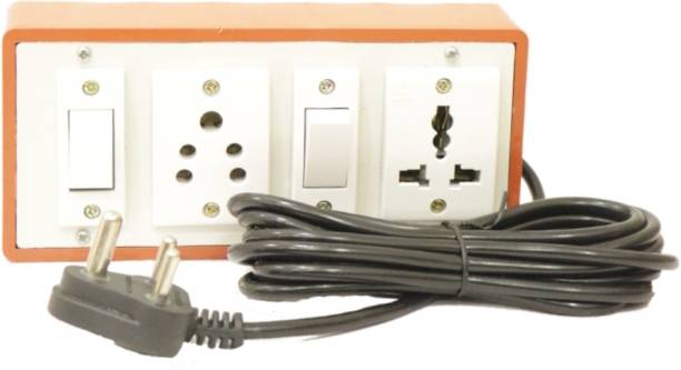 HI-PLASST PVC Extension Switch Board with two 5amp Switches , one 5amp Socket and one 13amp socket Along with 4yard 3pin Cord 2  Socket Extension Boards