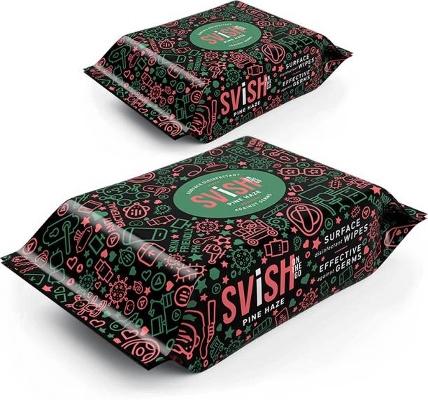 SVISH ON THE GO Pine Haze Biodegradable Non-Alcoholic Gadget Disinfectant Wet Wipes For Multi Surfaces - 2 Pack