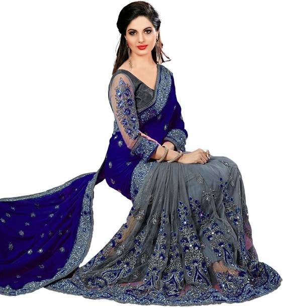 Embroidered, Embellished Bollywood Net, Art Silk Saree Price in India
