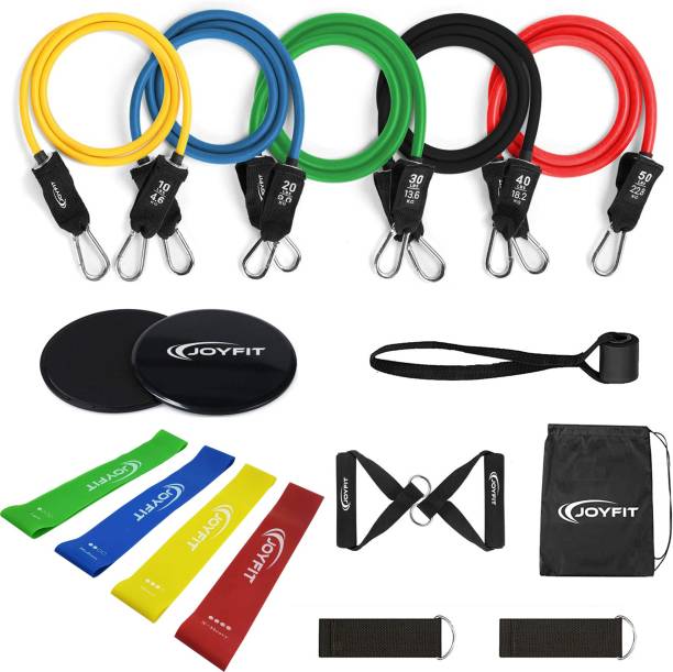 Joyfit 150 lbs Stackable Tubes with Mini Resistance Bands, Core Slider &Fitness Combo Set Resistance Tube