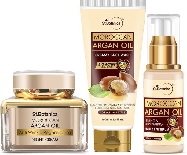 St.Botanica Moroccan Argan Oil Skin Care Combo | Under Eye Serum 25ml + Night Cream 50g + Face Wash 100mL