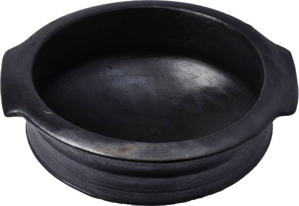 Frills & Colours Earthen Cookware/ Clay pot for Cooking & Serving- Handi Small Size-Organic-Pre-Seasoned-Black Handi 2 L