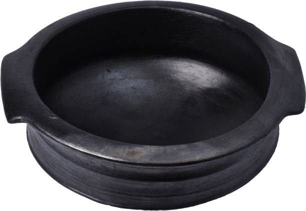 Frills & Colours Premium Earthen Cookware for Cooking and Serving- Handi Small Size-Organic-Pre-Seasoned-Natural Black Handi 3 L
