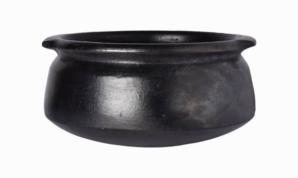 Frills & Colours Earthen Cookware/ Clay pot for Cooking & Serving- Handi Big Size-Organic-Pre-Seasoned-Black Handi 4 L