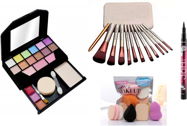 MY TYA Fashion Makeup Kit Mini + Blendor Puffs + Naked Makeup Brushes + Eye Liner Black