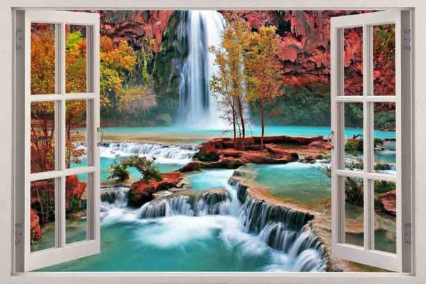 3D Vastu Beautiful Nature Waterfalls Waterproof Vinyl Sticker Poster || (12X18 inches) btcan2067-1 3D Poster