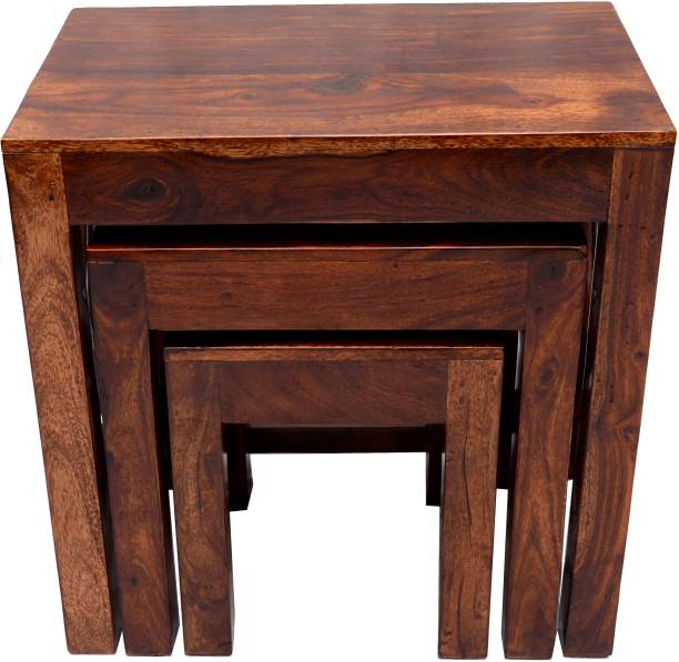 Woodware Solid Sheesham Wood Nesting Tables for Living Room Set of 3 Stools Wooden Bedside Table for Bedroom Table Set for Home and Office (Style 6) Solid Wood Nesting Table