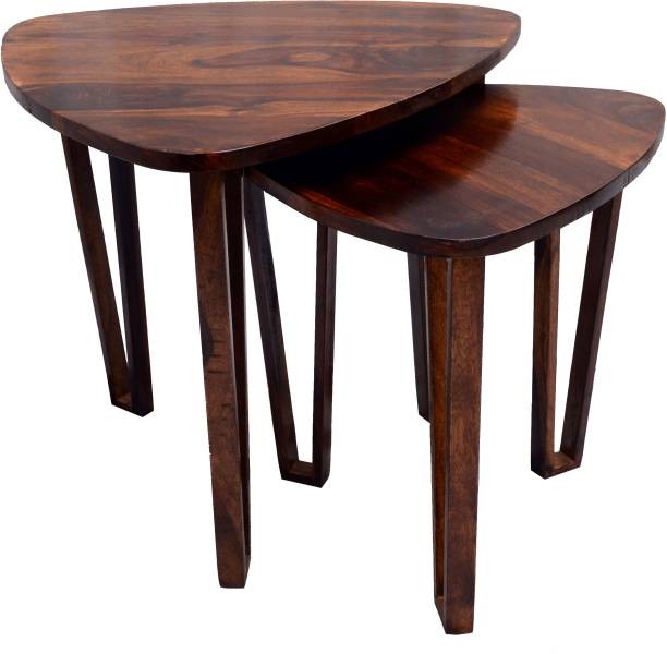 Woodware Solid Sheesham Wood Nesting Tables for Living Room Set of 3 Stools Wooden Bedside Table for Bedroom Table Set for Home and Office (Style 1) Solid Wood Nesting Table