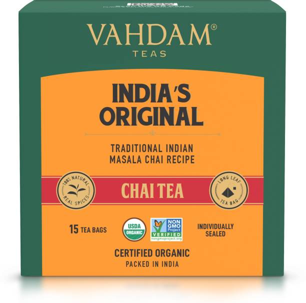Vahdam Organic India's Original Chai Cinnamon, Cardamom Masala Tea Bags Pouch