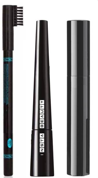 Insta Beauty Hyper Glossy Liquid Eyeliner + Hypercurl Mascara + Eyebrow Pencil