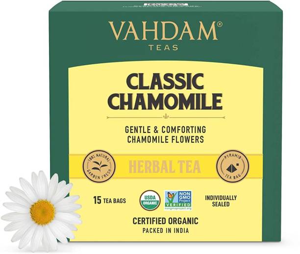 Vahdam Organic Classic Chamomile Herbal Tea Bags Box