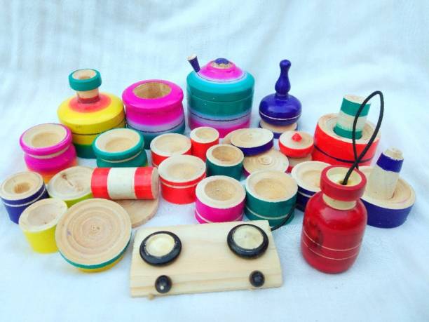 KRShop Kids kitchen wooden set with gas stove with cylinder - 32 pis