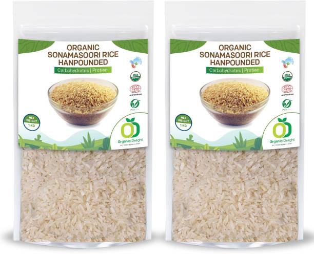 Organic Delight Sona Masoori Rice (Hand Pounded) 1 KG Pack of 2 Sona Masoori Rice (Medium Grain)