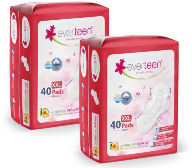 everteen XXL Sanitary Napkin Pads with Cottony-Soft Top Layer for Women, Enriched with Neem and Safflower – 2 Packs (40 Pads Each, 320mm) Sanitary Pad