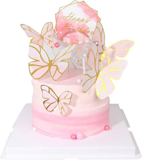 Party Propz Butterfly Happy Birthday Cake Topper Decoration, 6Pcs Item kit for Girls Birthday Cakes Decorations in First, Second,Third,13Th,16th, Bday Or Butterfly Theme Party Celebration Cake Topper