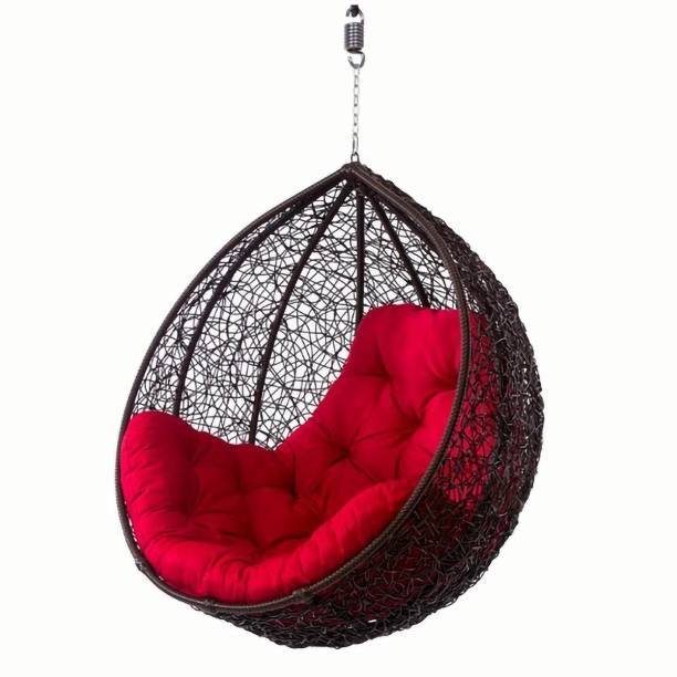 Furniture kart Luxury Hammock Swing Chair Jhoola Hanging Egg Chair Black with Red Cushions Steel Large Swing