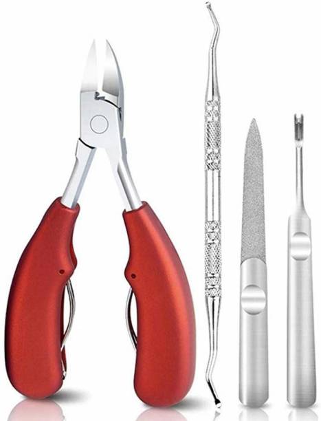 HASTHIP Toe Nail Clipper for Ingrown or Thick Toenails, Stainless Steel Toenail Clipper, Professional Pedicure Tools Kit with Nail File (Red)