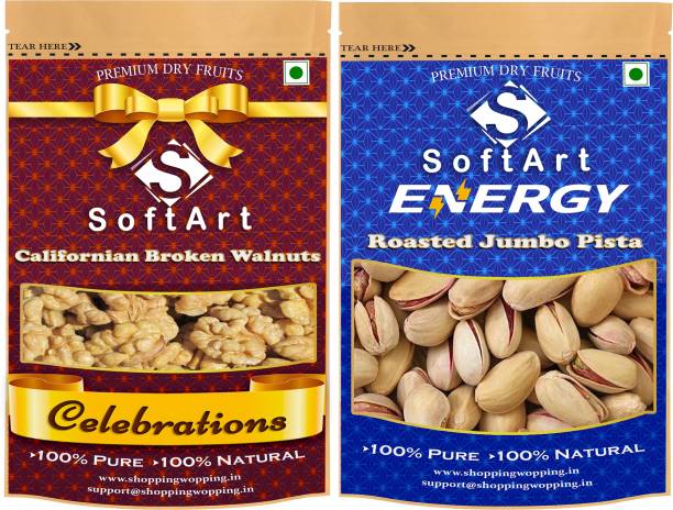 Soft Art Dry fruits combo of Californian Broken Walnut & Roasted Pistachios with shell (100g Each) Walnuts, Pistachios