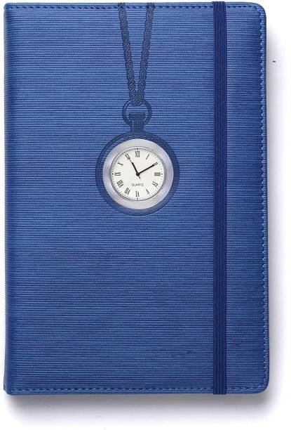 COI Blue Sapphire Notebook Diary - Executive A5 Multipurpose Faux Leather Planner, Office Notepad, Personal Diary for Girls and Boys with Clock, Elastic Lock and Pen. A5 Diary RULED 180 Pages