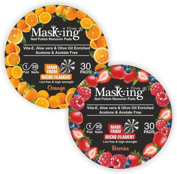 MasKing Nail Polish Remover Wipe Tissue Wet Round Pads (Orange and Berries) Pack of 02