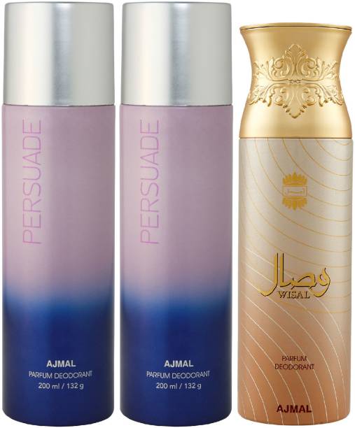 Ajmal 2 Persuade and 1 Wisal Deodorants for Unisex each 200ML Pack of 3+4 Parfum Testers Deodorant Spray  -  For Men & Women