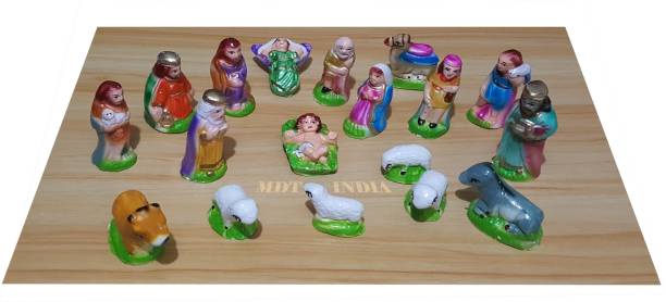 MDT India Christmas Nativity Crib Set for Xmas Decoration Separate Pieces 9 cm Pack of 18