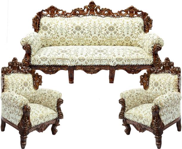 ARVISH ENTERPRISES Wooden (Sheesham Wood) Sofa Set with Cushion Fabric 3 + 1 + 1 Sofa Set