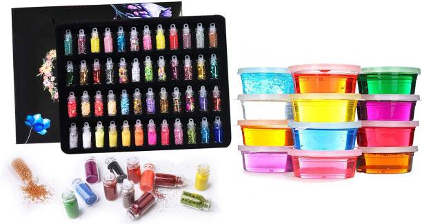 AncientKart Glitter & Sequins for slime Accessories Set of 48 with 12 Slime Bottles Multicolor Putty Toy