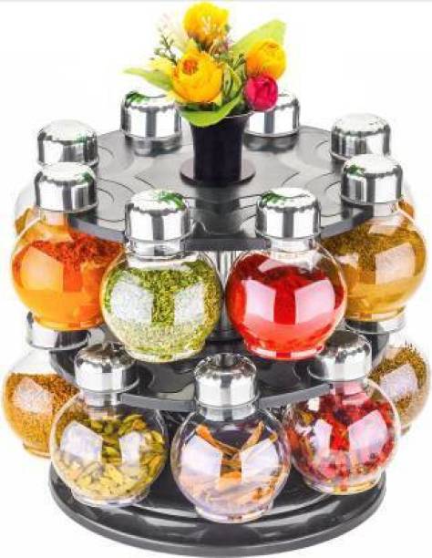 3D METRO SUPER STORE 360° Spice Jars Masala Jars Spice Box Masala Box Spice Container Masala Container Set Of 16  - 250 ml Plastic, Steel Grocery Container