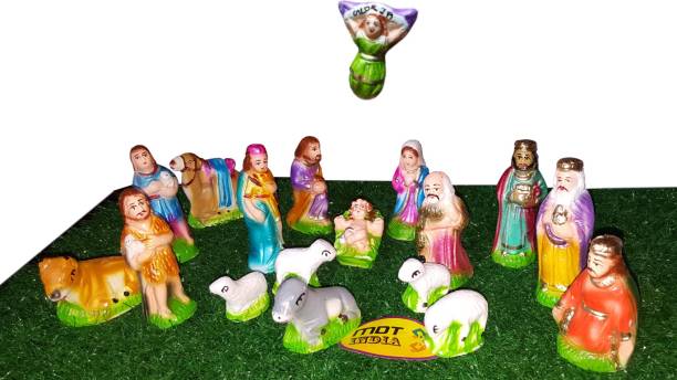 MDT India Christmas Nativity Crib Set 4.5 Inch for Xmas Decoration Separate Pieces 12 cm Pack of 18